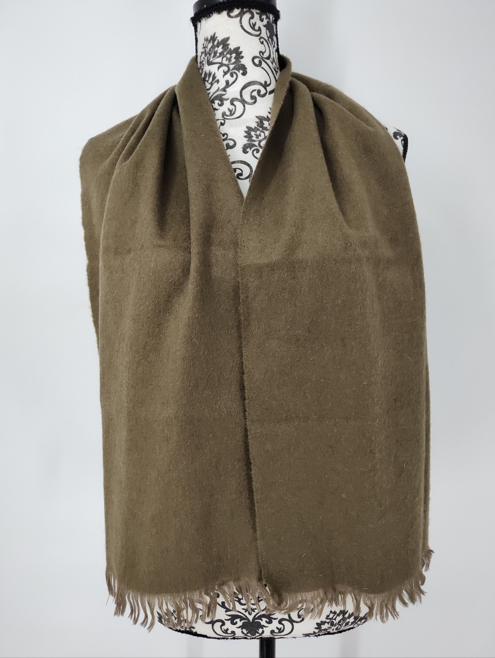 Johnstons of Elgin Vintage Olive/Brown Cashmere-Wool Blend Scarf